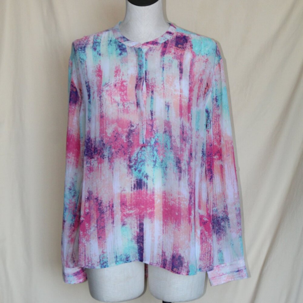 a.n.a Long Sleeve Pink/Aqua Blouse